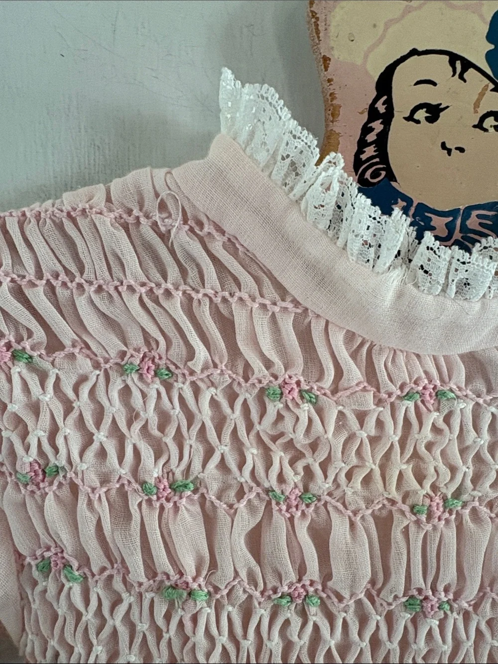 Polly Flinders Vintage pink hand-smocked embroidered dress Size 5